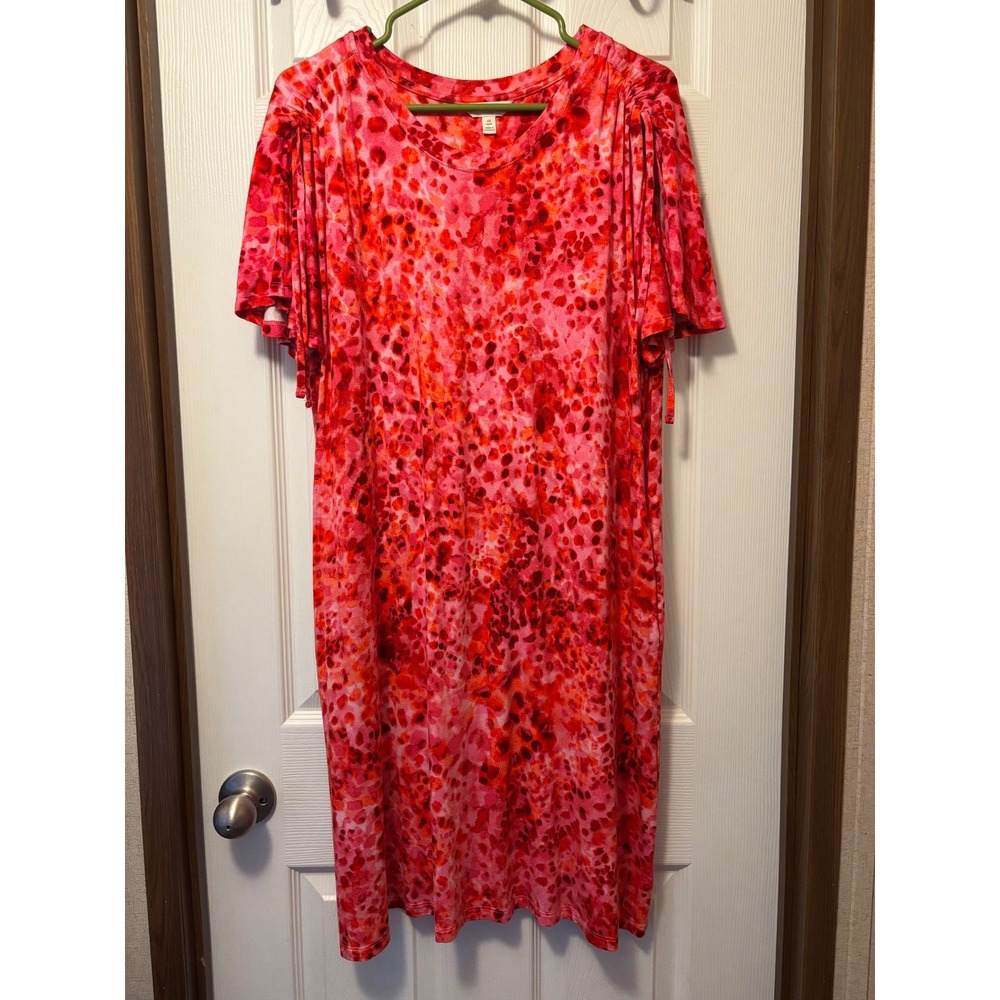 Terra &‎ Sky Pink Red Abstract Dot Print Short Sleeve Dress Plus Size 0X 14W